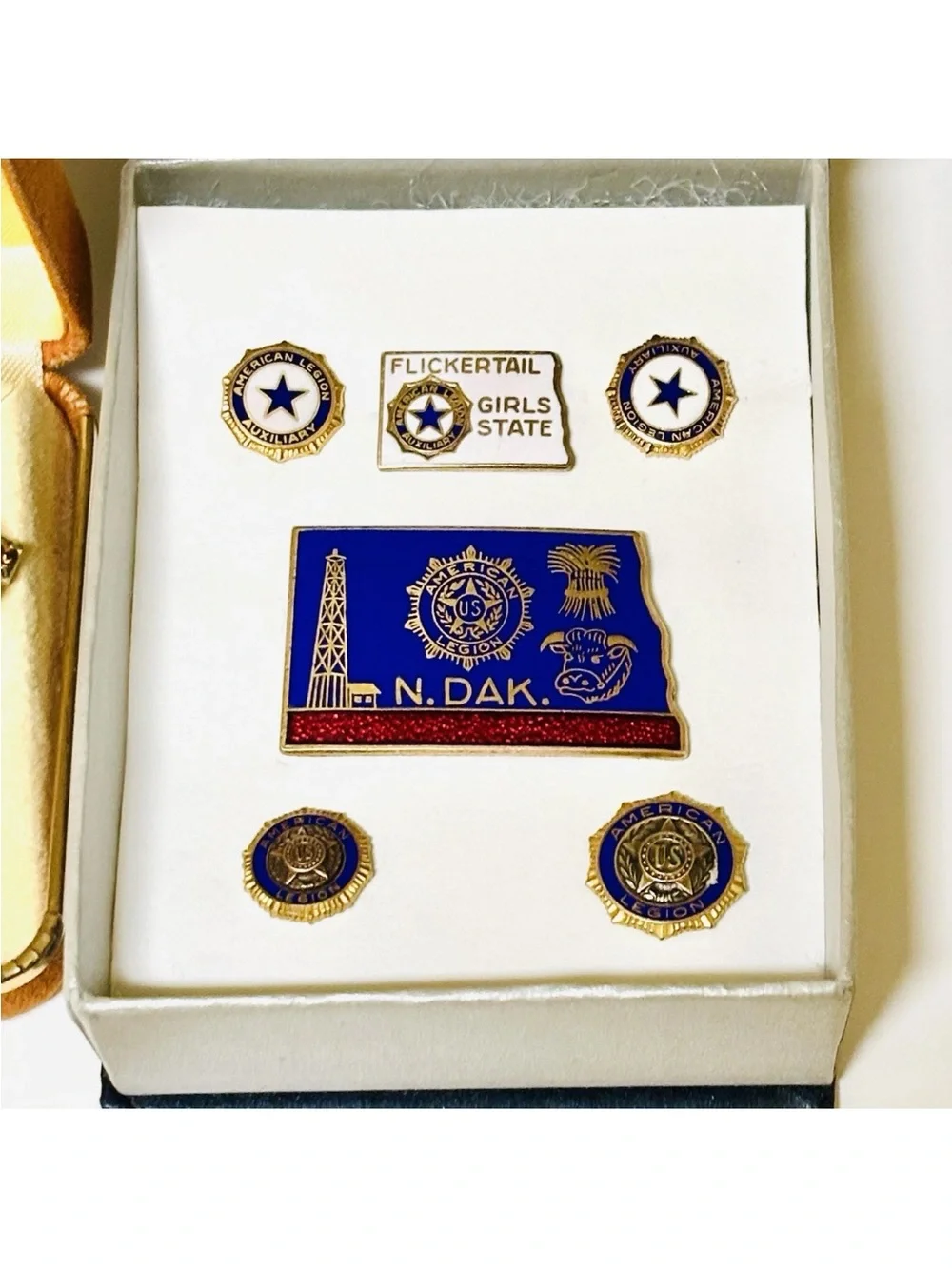 Vintage North Dakota American Legion Lot Pins Buttons Clip Earrings Patches